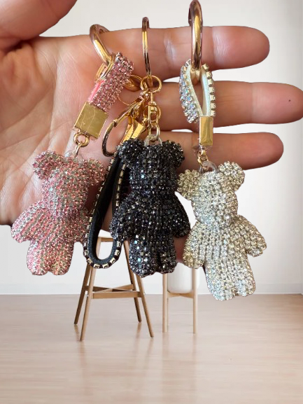 Rhinestone bear keychain