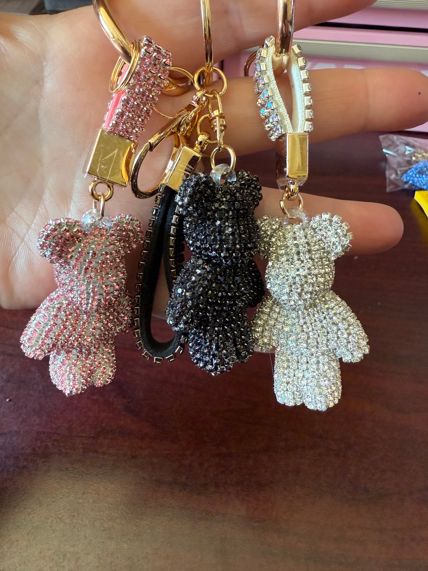 Rhinestone bear keychain