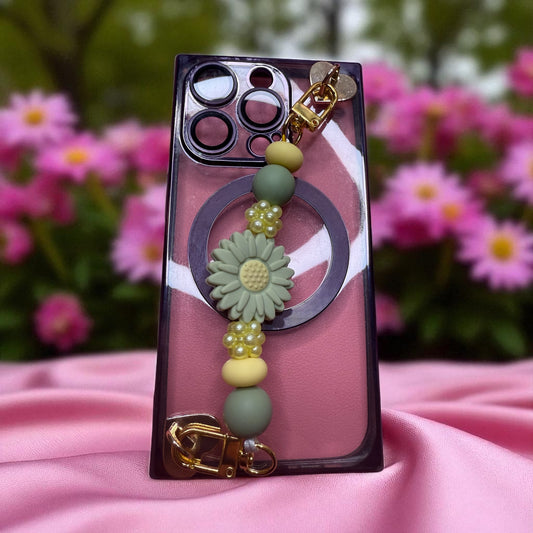 Phone charm chains with adhesive backing